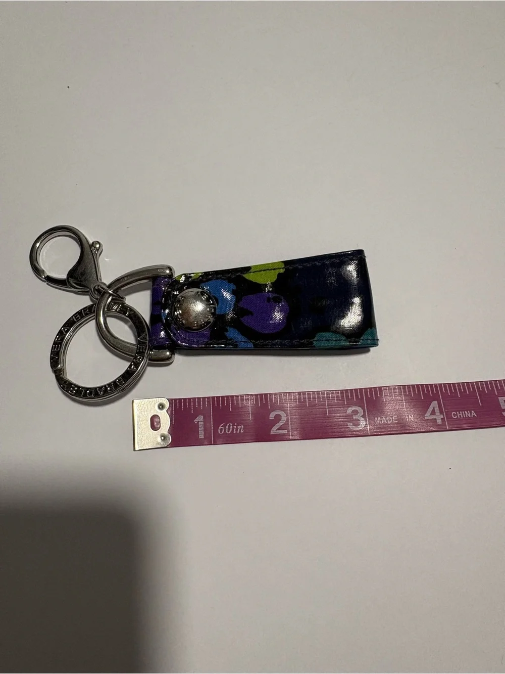 Vera Bradley Keychain Navy Blue Leather Key Fob with Silver Hardware